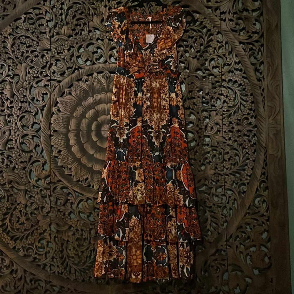 Free People ruffle multicolored bohemian dress